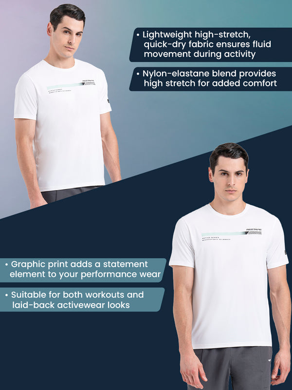 Redtape Men's Graphic Round Neck Activewear T-Shirt White