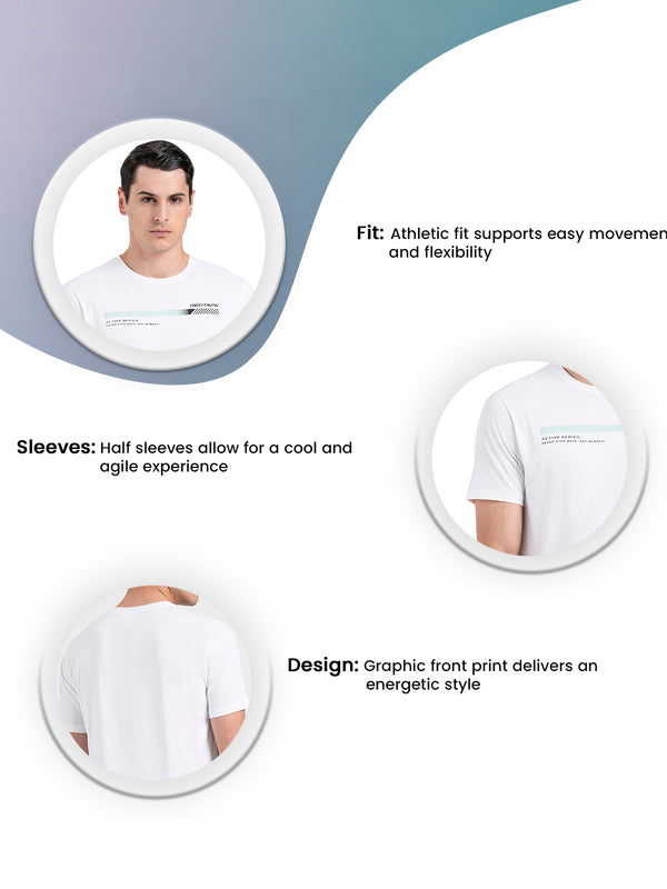 Redtape Men's Graphic Round Neck Activewear T-Shirt White