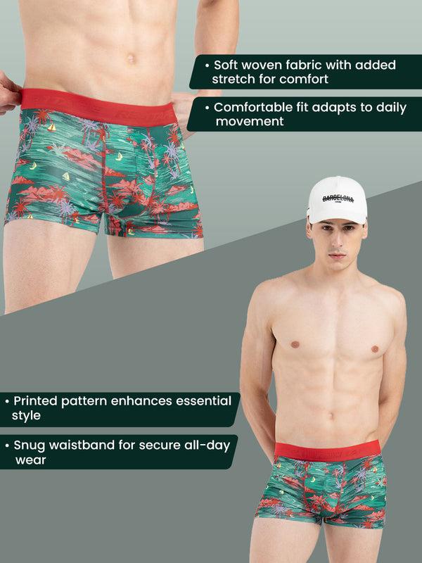 Redtape Men’s Green Printed Elasticated Polyester Stretched Woven Trunk Green
