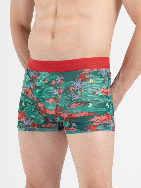redtape Men’s Green Printed Elasticated Polyester Stretched Woven Trunk Green