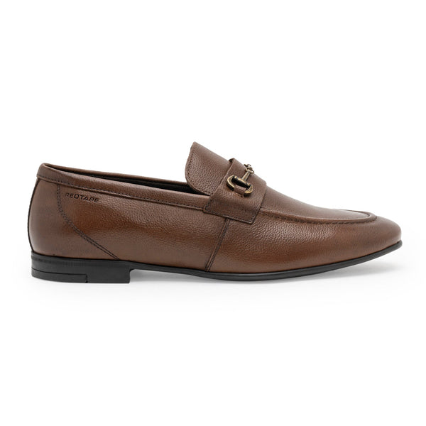 Redtape Men's Leather Loafers For Effortless Formal Style Teak