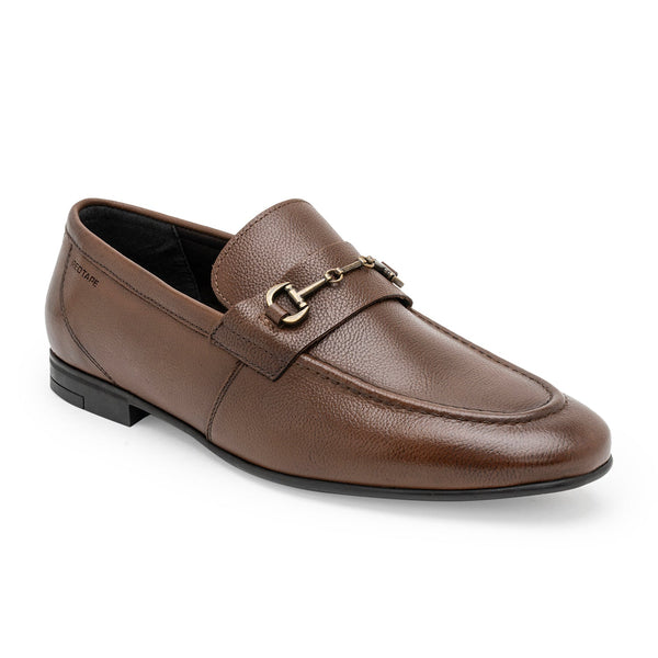 redtape Men's Leather Loafers for Effortless Formal Style Teak