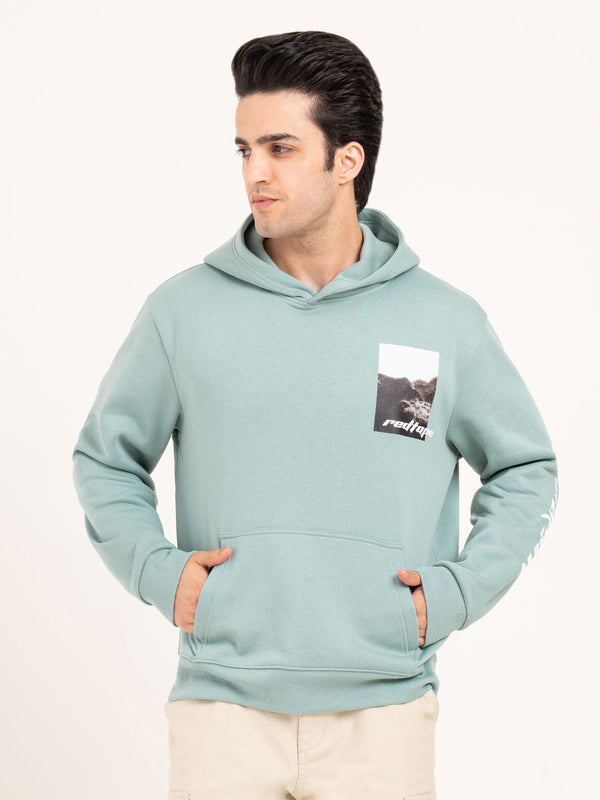 Redtape Men’s Pastel Green Graphic Hoodie | Casual Winter Comfort Pastel Green