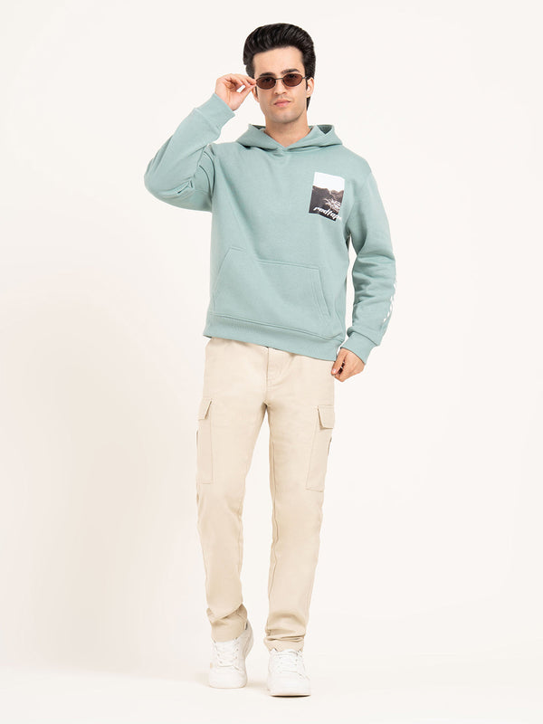 redtape Men’s Pastel Green Graphic Hoodie | Casual Winter Comfort Pastel Green