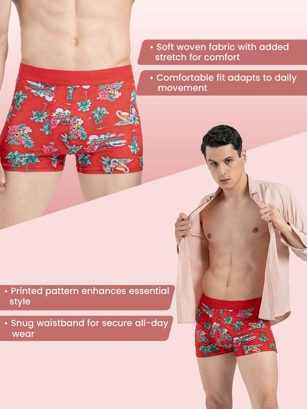 Redtape Men’s Red Printed Elasticated Polyester Stretched Woven Trunk Red