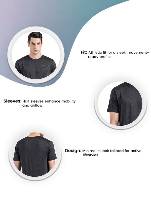 Redtape Men's Round Neck Activewear T-Shirt Black Melange