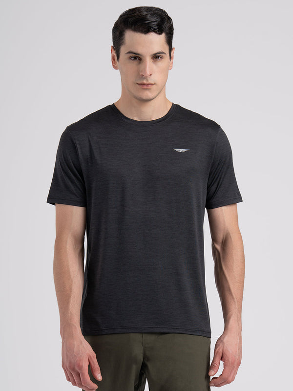 redtape Men's Round Neck Activewear T-Shirt Black Melange
