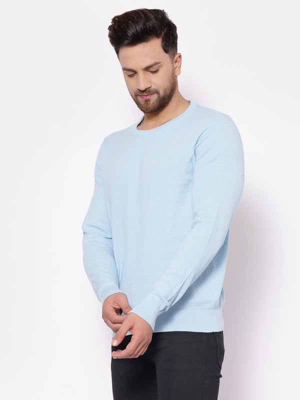 Redtape Men's Self Design Sky Blue Sweater Sky Blue