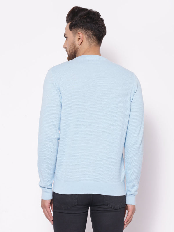 Redtape Men's Self Design Sky Blue Sweater Sky Blue
