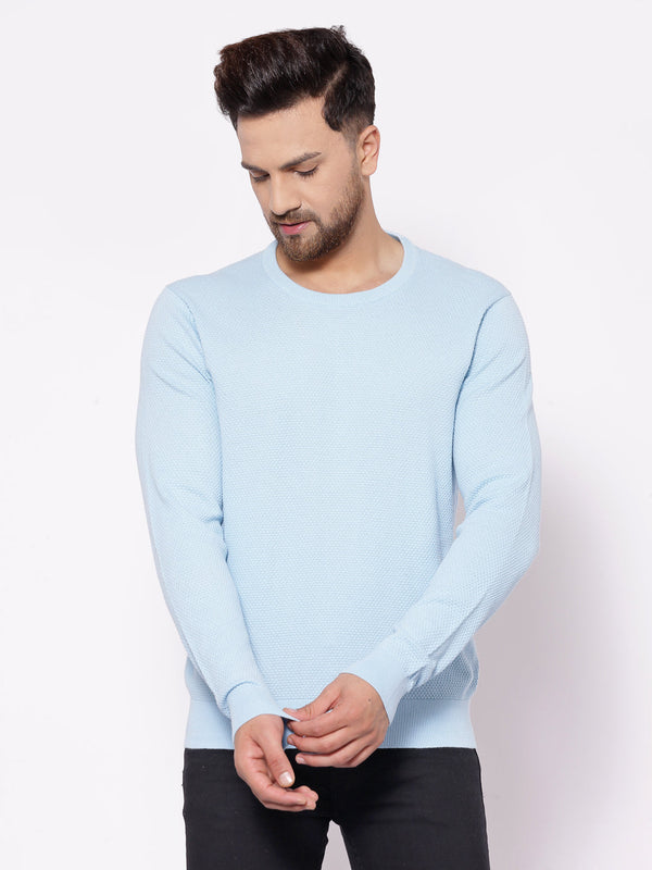 redtape Men's Self Design Sky Blue Sweater Sky Blue