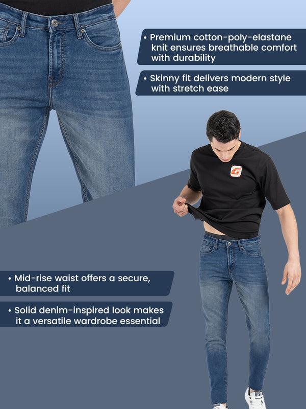 Redtape Men's Solid Knitted Cotton Poly Strecthed Jeans Denim Blue