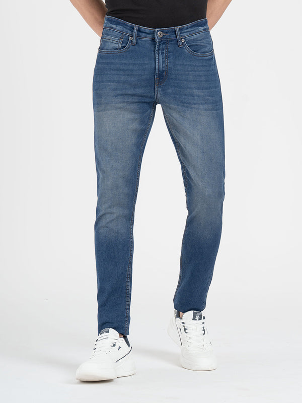 redtape Men's Solid Knitted Cotton Poly Strecthed Jeans Denim Blue