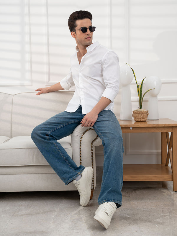 redtape Men’s Solid Pure Cotton Poplin Bio Washed Shirt Off White