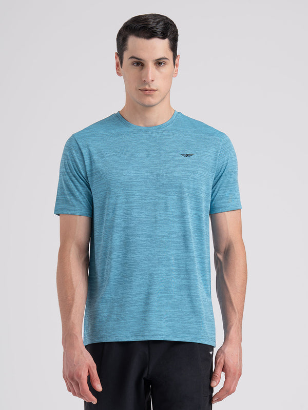 Redtape Men's Solid Round Neck Activewear T-Shirt Blue Black Melange