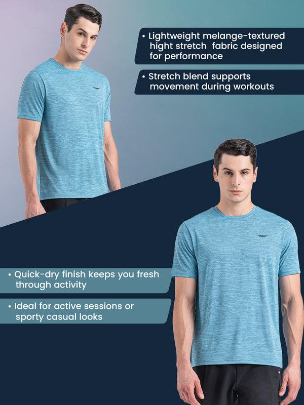 Redtape Men's Solid Round Neck Activewear T-Shirt Blue Black Melange