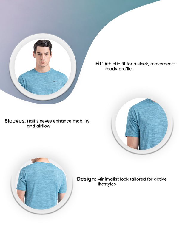 Redtape Men's Solid Round Neck Activewear T-Shirt Blue Black Melange