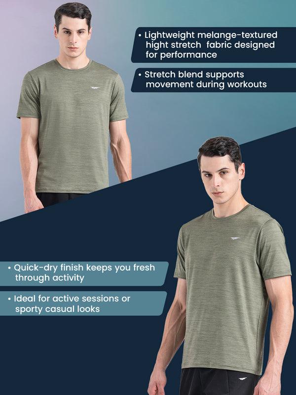 Redtape Men's Solid Round Neck Activewear T-Shirt Olive Melange