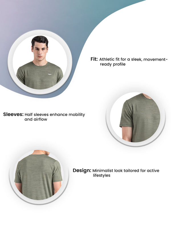 Redtape Men's Solid Round Neck Activewear T-Shirt Olive Melange