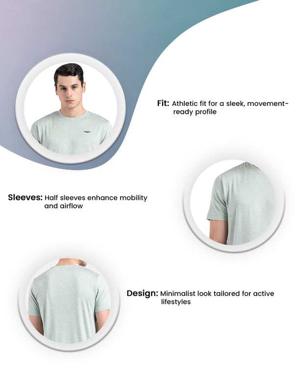 Redtape Men's Solid Round Neck T-Shirt Light Green Melange