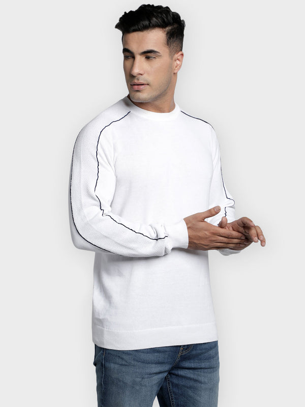 Redtape Men's White Solid Pure Cotton Sweater White