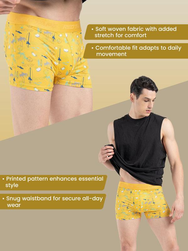 Redtape Men’s Yellow Printed Elasticated Polyester Stretched Woven Trunk Yellow