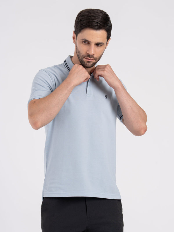 Redtape Mens Single Tone Tipping Polo T-Shirt Light Blue