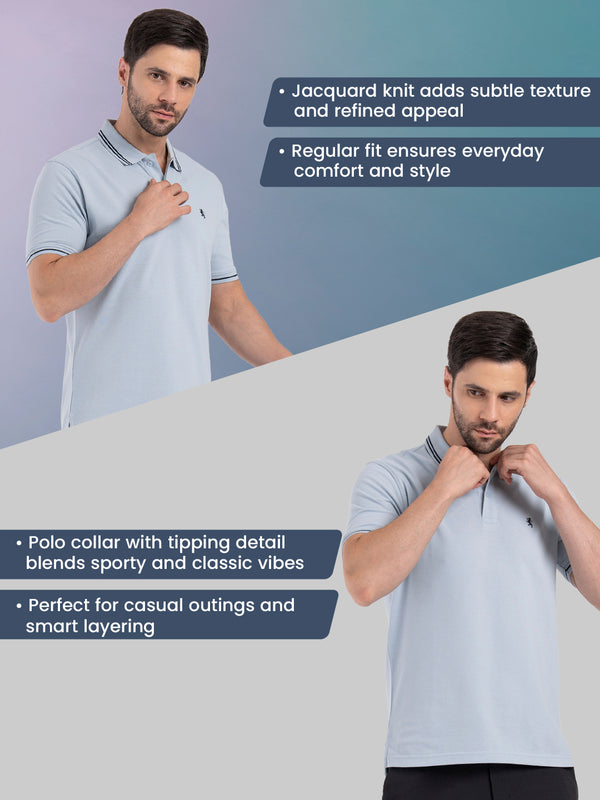 Redtape Mens Single Tone Tipping Polo T-Shirt Light Blue