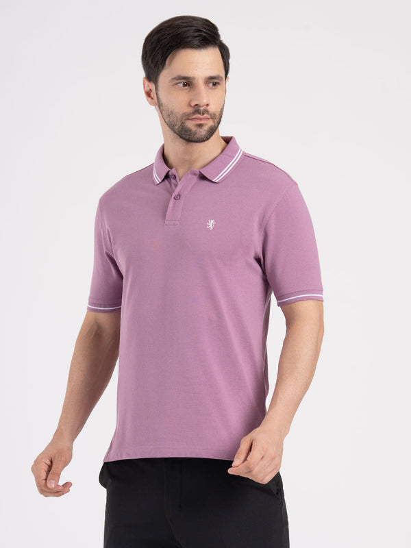 Redtape Mens Single Tone Tipping Polo T-Shirt Light Mauve