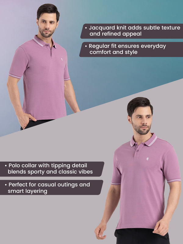 Redtape Mens Single Tone Tipping Polo T-Shirt Light Mauve