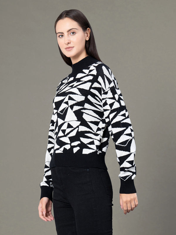 Redtape Mock Neck Drop Shoulder Sweater For Women Black