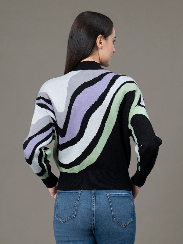 Redtape Mock Neck Drop Shoulder Sweater For Women Black Lavender