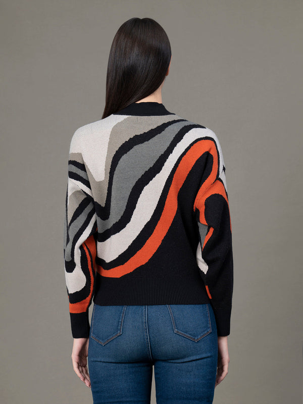 Redtape Mock Neck Drop Shoulder Sweater For Women Black Orange