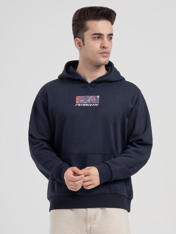 Redtape Navy Graphic Winter Hoodie For Men | Casual Winter Comfort Navy