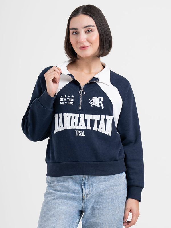 Redtape Navy Sweatshirt For Women | Winter Half Zip Style Navy
