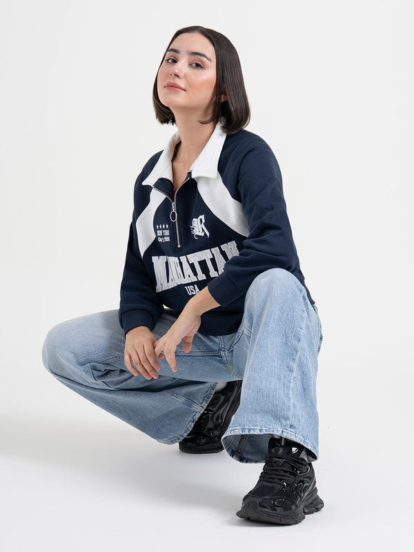 Redtape Navy Sweatshirt For Women | Winter Half Zip Style Navy