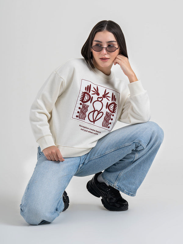redtape Off-White Graphic Sweatshirt for Women | Casual Everyday Comfort Off White