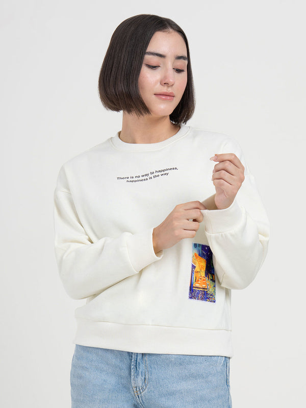 Redtape Off-White Graphic Sweatshirt For Women | Winter Everyday Comfort Off White