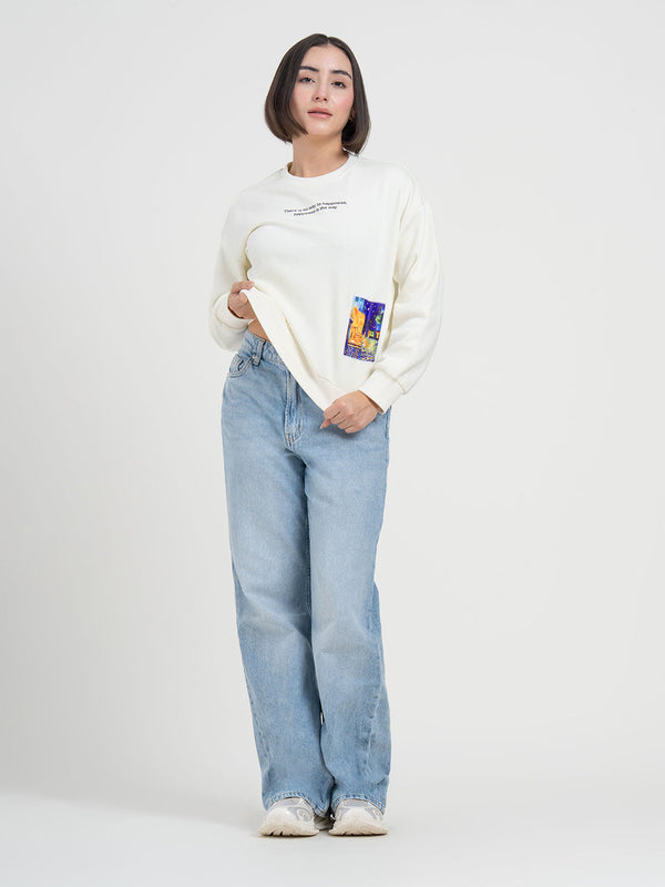 redtape Off-White Graphic Sweatshirt for Women | Winter Everyday Comfort Off White