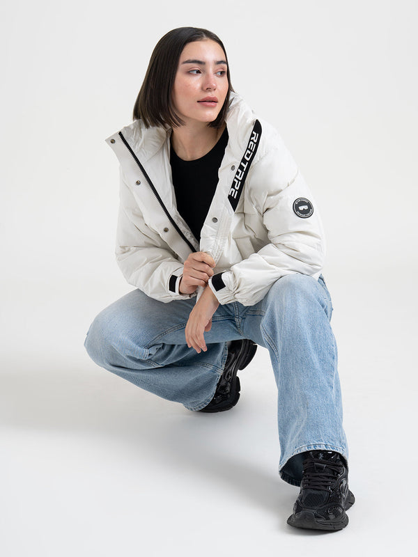Redtape Off-White Hooded Puffer Jacket For Women | Everyday Winter Comfort Off White