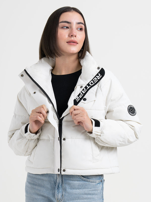 Redtape Off-White Hooded Puffer Jacket For Women | Everyday Winter Comfort Off White
