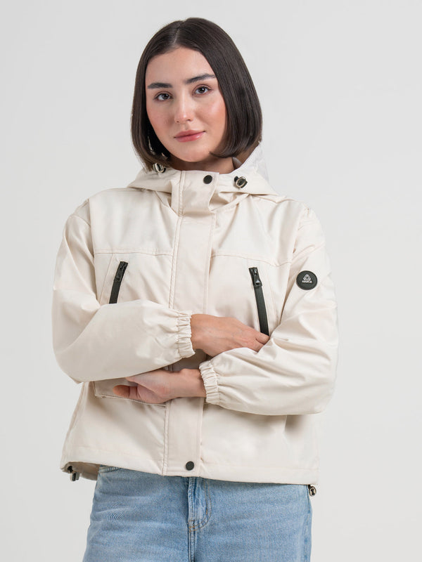 Redtape Off-White Hooded Windcheater Jacket For Women | Lightweight Winter Comfort Off White