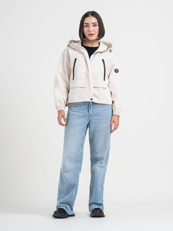 Redtape Off-White Hooded Windcheater Jacket For Women | Lightweight Winter Comfort Off White