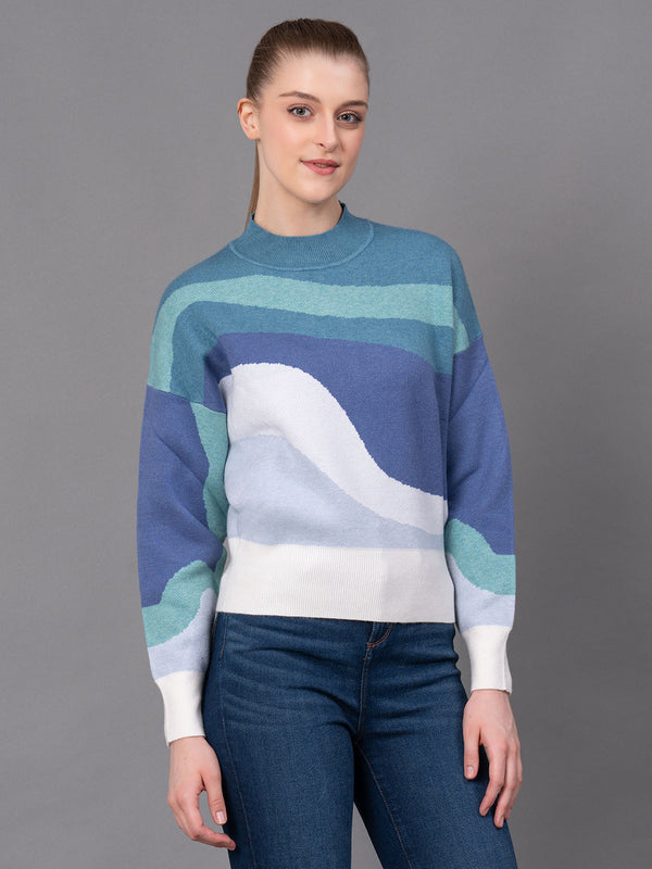 Redtape Old Blue Poly Viscose Nylon Marble Print Women's Sweater Old Blue