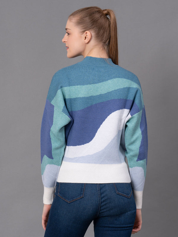 Redtape Old Blue Poly Viscose Nylon Marble Print Women's Sweater Old Blue