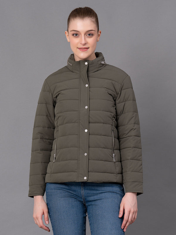 Redtape Olive Polyester Solid Women's Padded Jacket Olive