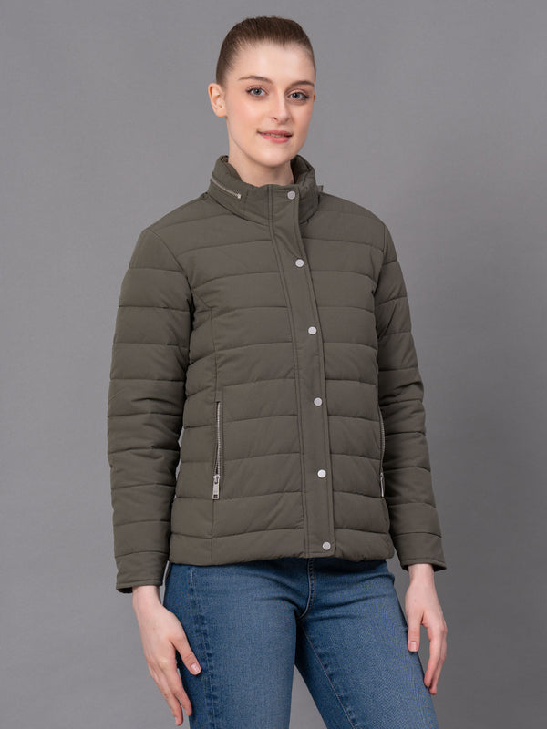 Redtape Olive Polyester Solid Women's Padded Jacket Olive