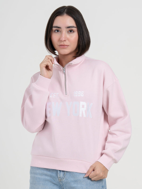 Redtape Pastel Pink Half-Zip Sweatshirt For Women | Winter Casual Comfort Pastel Pink