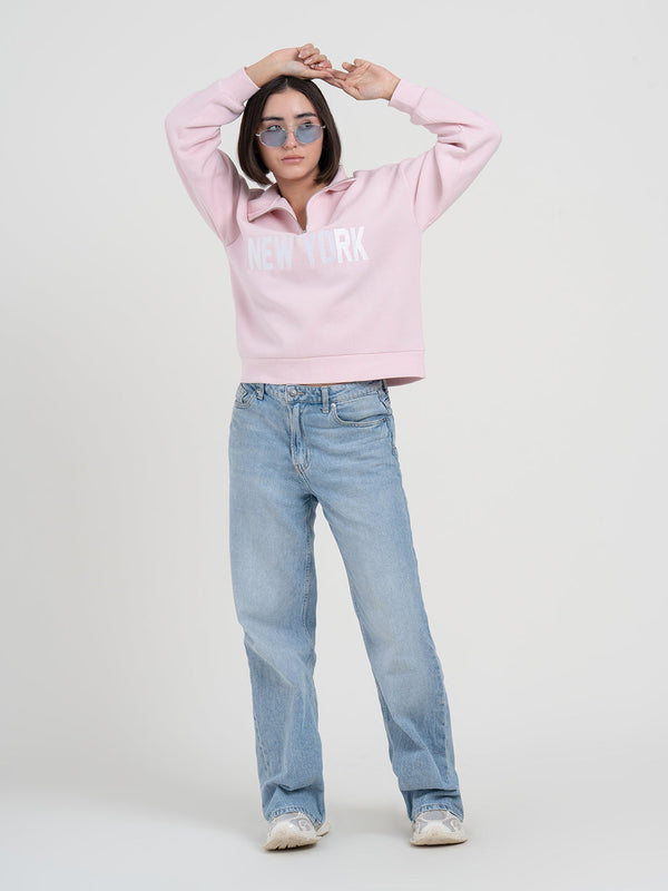 redtape Pastel Pink Half-Zip Sweatshirt for Women | Winter Casual Comfort Pastel Pink
