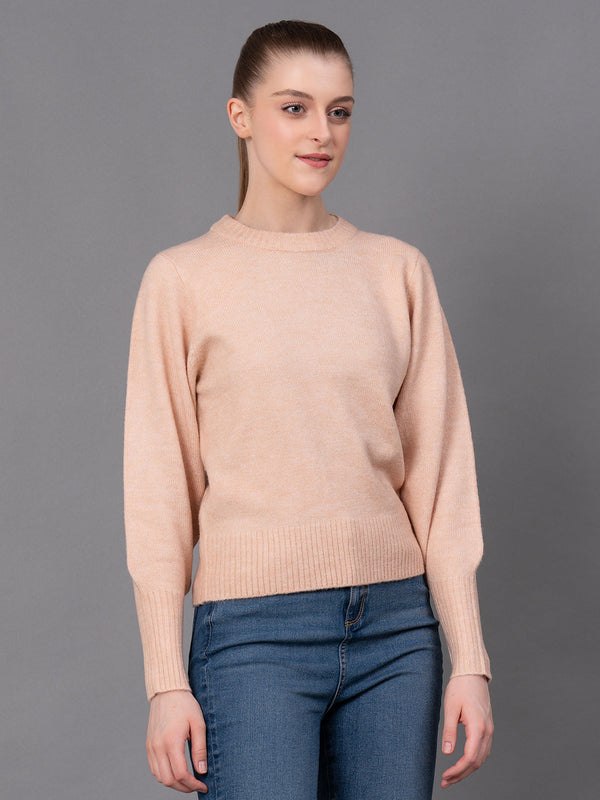 Redtape Peach Poly Acrylic Spandex Melange Women's Sweater Peach