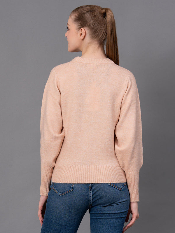 Redtape Peach Poly Acrylic Spandex Melange Women's Sweater Peach